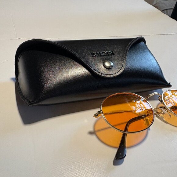 NEW Shein Gold Frame Yellow/Orange Lens Oval Glasses - Picture 4 of 6